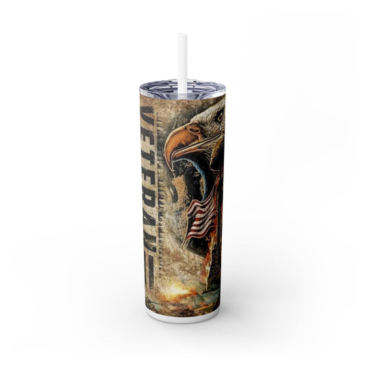 Veteran with Eagle - Skinny Tumbler with Straw, 20oz - Premium Mug from Printify - Just $29.97! Shop now at Grizzly Creek Apparel
