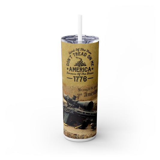 Land of the free because of the brave - Skinny Tumbler with Straw, 20oz - Premium Mug from Printify - Just $29.97! Shop now at Grizzly Creek Apparel