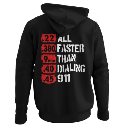 All Faster Than Dialing 911 (2A Front) Unisex Hooded Sweatshirt - Premium Hoodie from Printify - Just $49.97! Shop now at Grizzly Creek Apparel