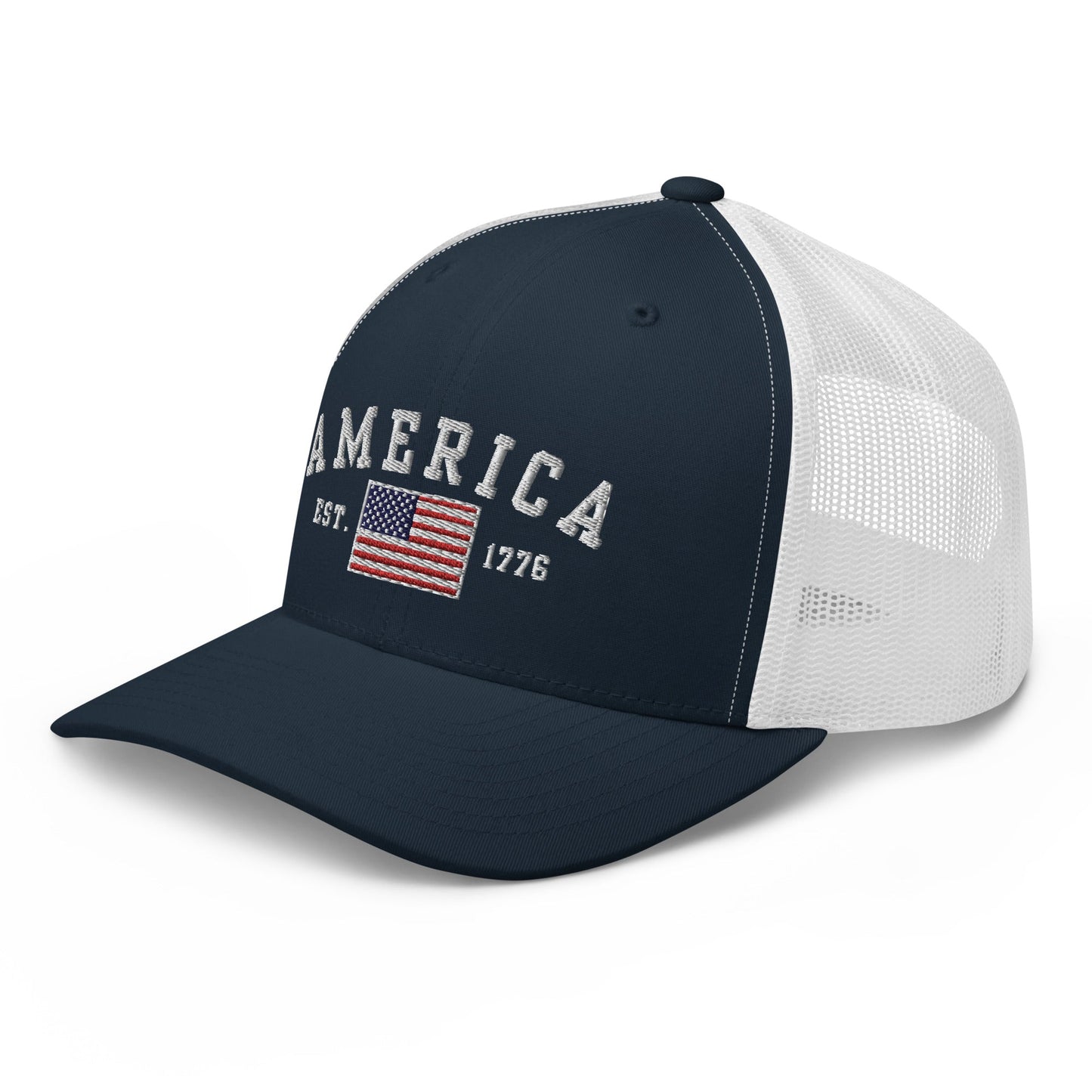 America Est. 1776 - Yupoong 6606 Trucker Cap - Premium Trucker Hat from Grizzly Creek Apparel - Just $32.97! Shop now at Grizzly Creek Apparel